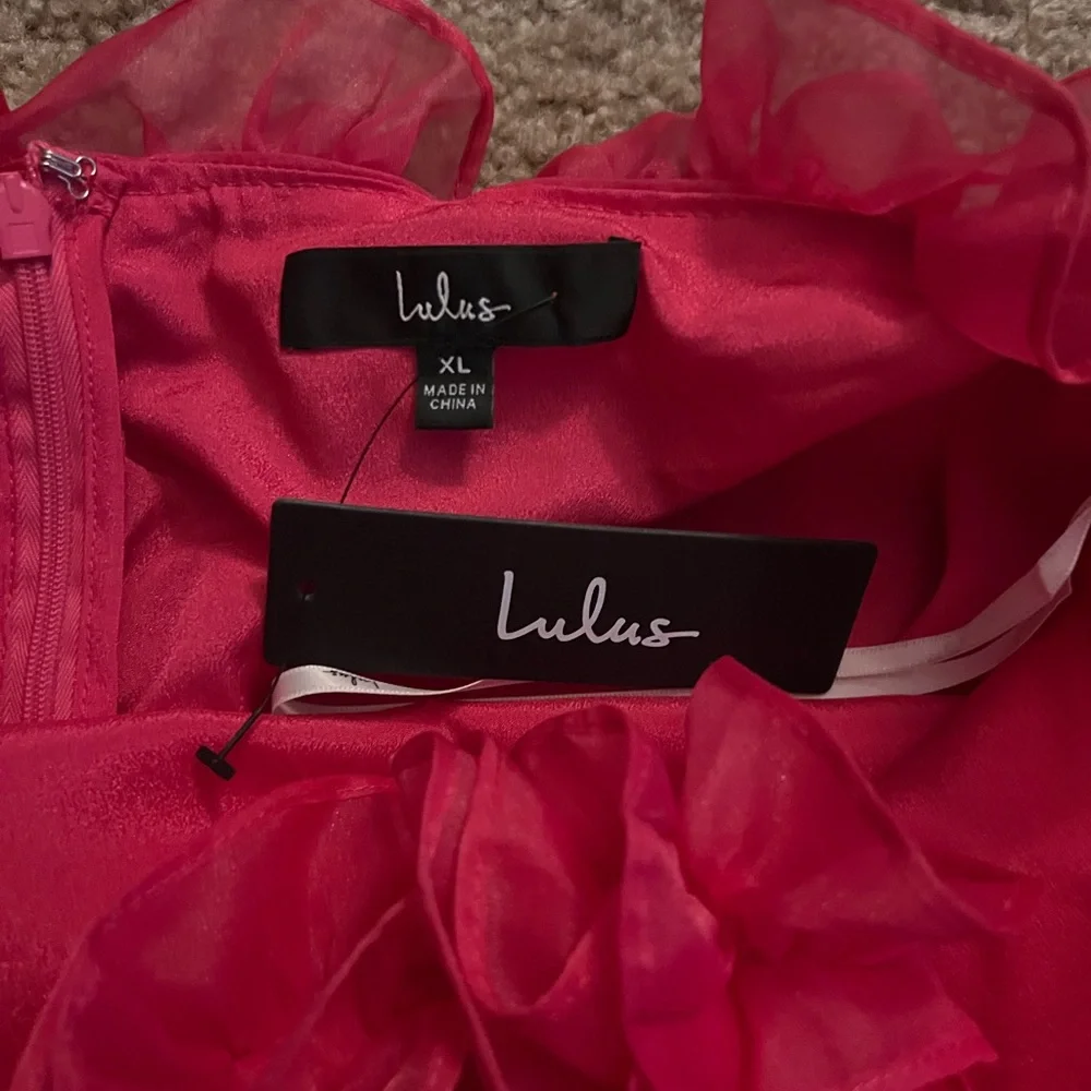 Lulu's Fuchsia Ruffle Halter Mini Dress - Picture 4 of 5